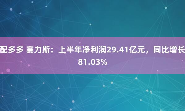 配多多 赛力斯：上半年净利润29.41亿元，同比增长81.03%