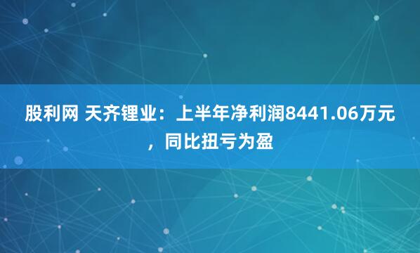 股利网 天齐锂业：上半年净利润8441.06万元，同比扭亏为盈