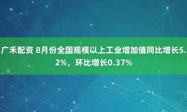 广禾配资 8月份全国规模以上工业增加值同比增长5.2%，环比增长0.37%
